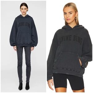 Anine Bing Dark Washed Black Harvey Sweatshirt Size XL